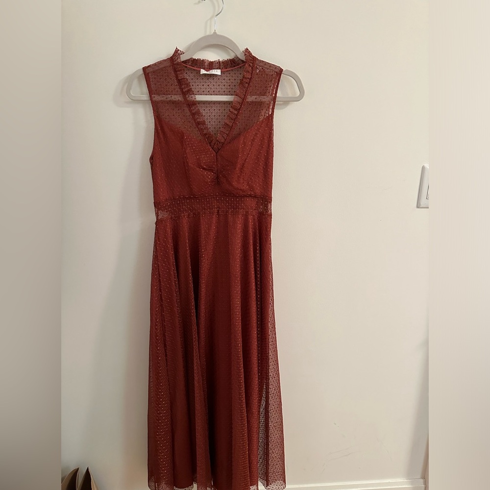 Sandro tulle midi dress in rust color size zero